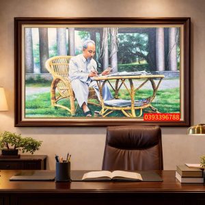 TRANH SƠN DẦU BÁC HỒ NGỒI LÀM VIỆC