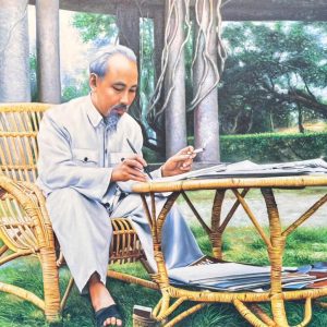 Alternative view of TRANH SƠN DẦU BÁC HỒ NGỒI LÀM VIỆC