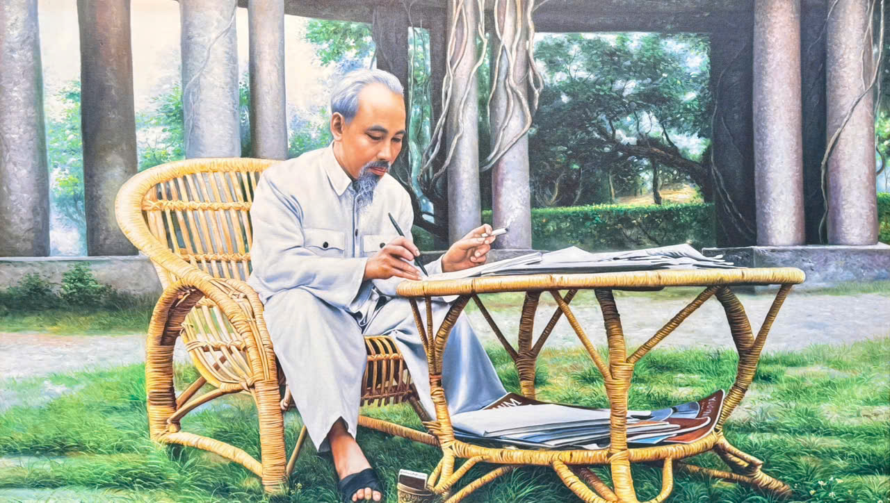 TRANH SƠN DẦU BÁC HỒ NGỒI LÀM VIỆC - Ảnh 2