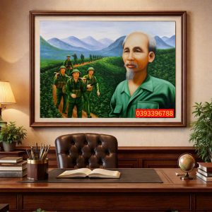 TRANH BÁC HỒ CÙNG CHÚNG CHÁU HÀNH QUÂN