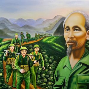 Alternative view of TRANH SƠN DẦU BÁC HỒ CÙNG CHÚNG CHÁU HÀNH QUÂN