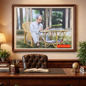 TRANH BÁC HỒ - TRANH SƠN DẦU BÁC HỒ NGỒI LÀM VIỆC