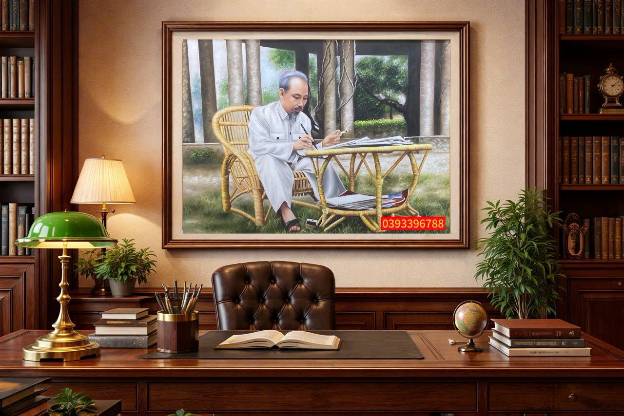 TRANH BÁC HỒ - TRANH SƠN DẦU BÁC HỒ NGỒI LÀM VIỆC