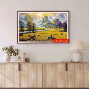 TRANH PHONG CẢNH MÙA GẶT LÚA CHÍN