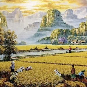 Alternative view of TRANH PHONG CẢNH MÙA GẶT LÚA CHÍN