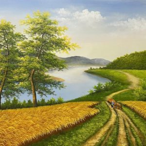 Alternative view of TRANH CÁNH ĐỒNG LÚA CHÍN - TRANH LÀNG QUÊ