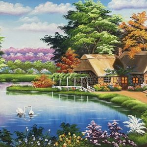 Alternative view of TRANH SƠN DẦU PHONG CẢNH NGÔI NHÀ HẠNH PHÚC