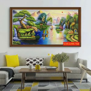 TRANH SƠN DẦU PHONG CẢNH SƠN THUỶ HỮU TÌNH